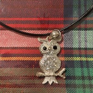 New silver and rhinestone owl necklace
